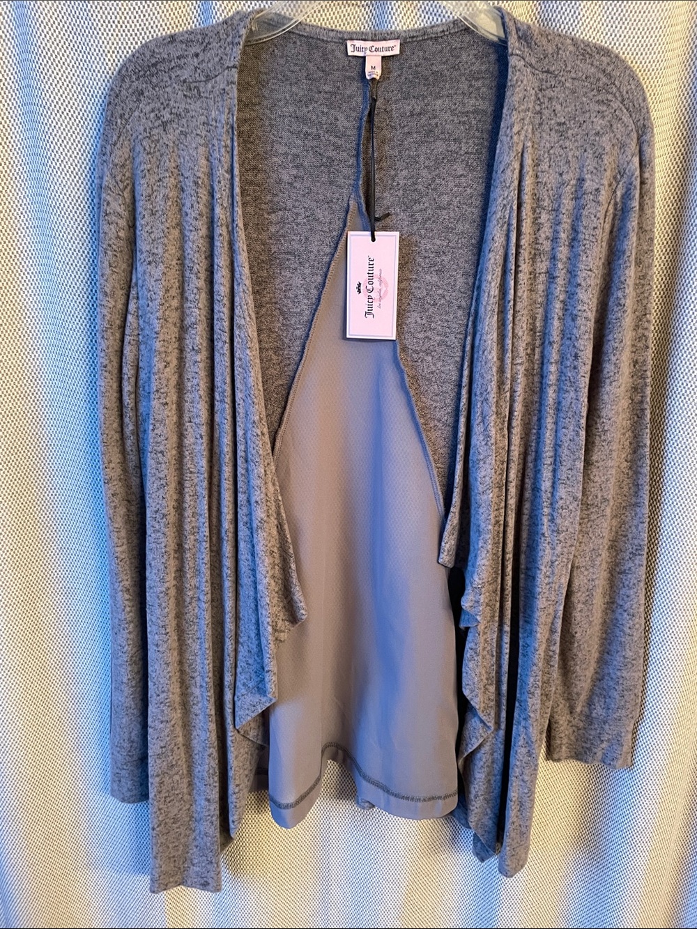 Juicy Couture Heather Gray Open-Front Draped Cardigan